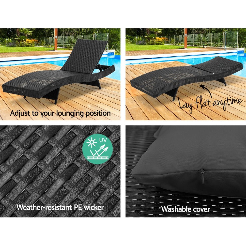 Gardeon Sun Lounge Wicker Lounger Outdoor Furniture Beach Chair Garden Adjustable Black - OZ Home Deals