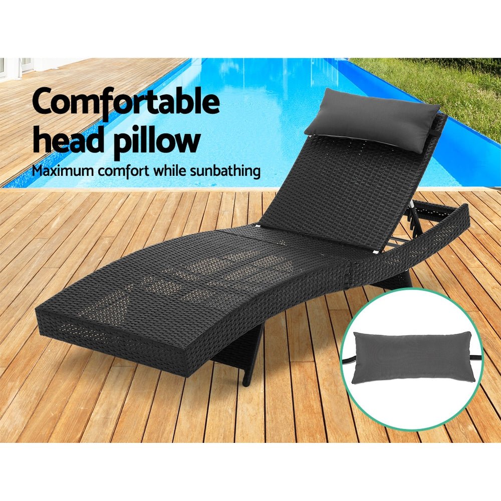 Gardeon Sun Lounge Wicker Lounger Outdoor Furniture Beach Chair Garden Adjustable Black - OZ Home Deals