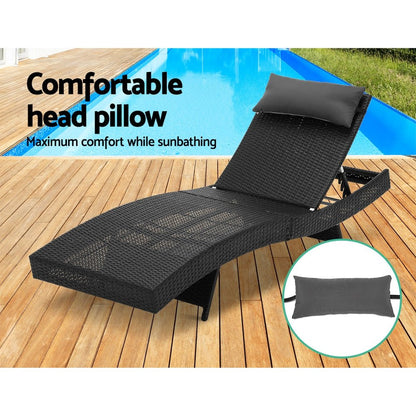 Gardeon Sun Lounge Wicker Lounger Outdoor Furniture Beach Chair Garden Adjustable Black - OZ Home Deals