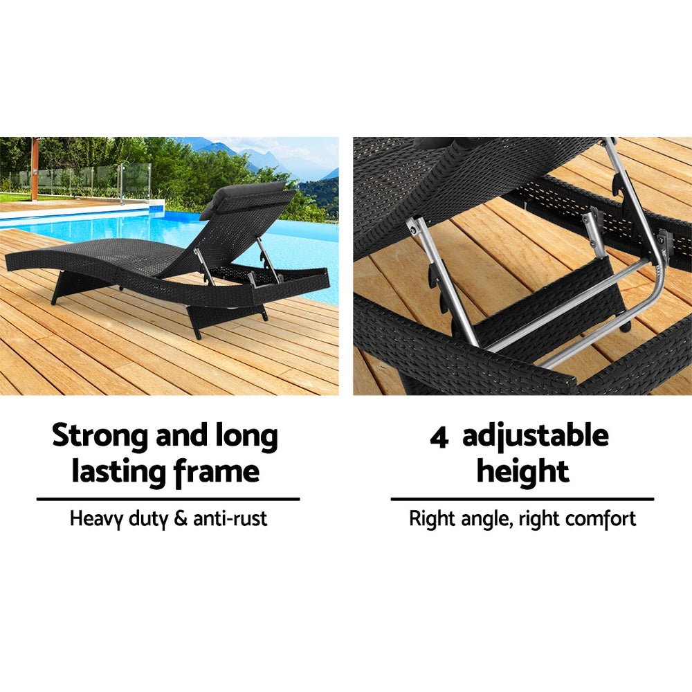 Gardeon Sun Lounge Wicker Lounger Outdoor Furniture Beach Chair Garden Adjustable Black - OZ Home Deals