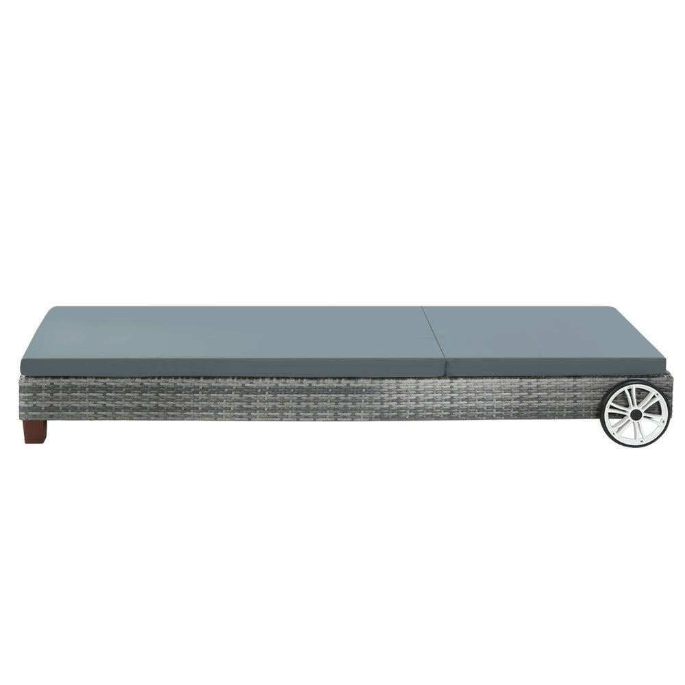 Gardeon Sun Lounge Wicker Lounger Outdoor Furniture Day Bed Wheels Patio Grey - OZ Home Deals