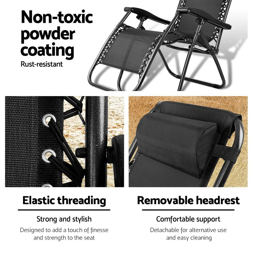 Gardeon Zero Gravity Chair Folding Outdoor Recliner Adjustable Sun Lounge Camping Black - OZ Home Deals