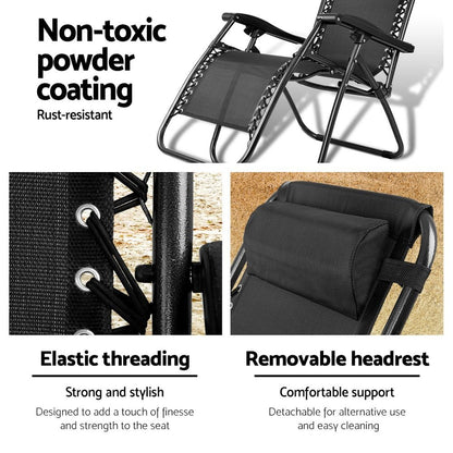 Gardeon Zero Gravity Chair Folding Outdoor Recliner Adjustable Sun Lounge Camping Black - OZ Home Deals