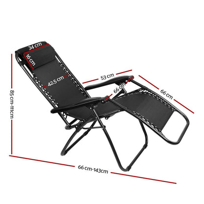 Gardeon Zero Gravity Chair Folding Outdoor Recliner Adjustable Sun Lounge Camping Black - OZ Home Deals