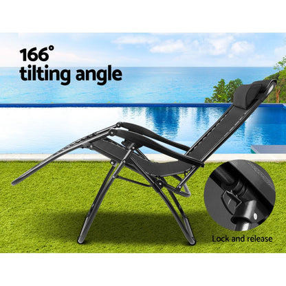 Gardeon Zero Gravity Chair Folding Outdoor Recliner Adjustable Sun Lounge Camping Black - OZ Home Deals
