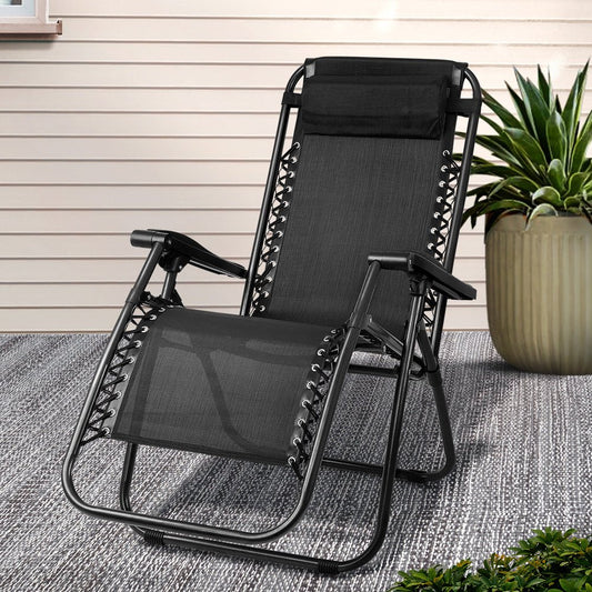 Gardeon Zero Gravity Chair Folding Outdoor Recliner Adjustable Sun Lounge Camping Black - OZ Home Deals