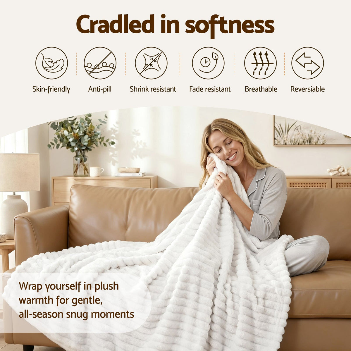 Giselle 203x230cm Throw Blanket Fleece Soft Lightweight Cozy Sofa Couch Bed Throw - OZ Home Deals