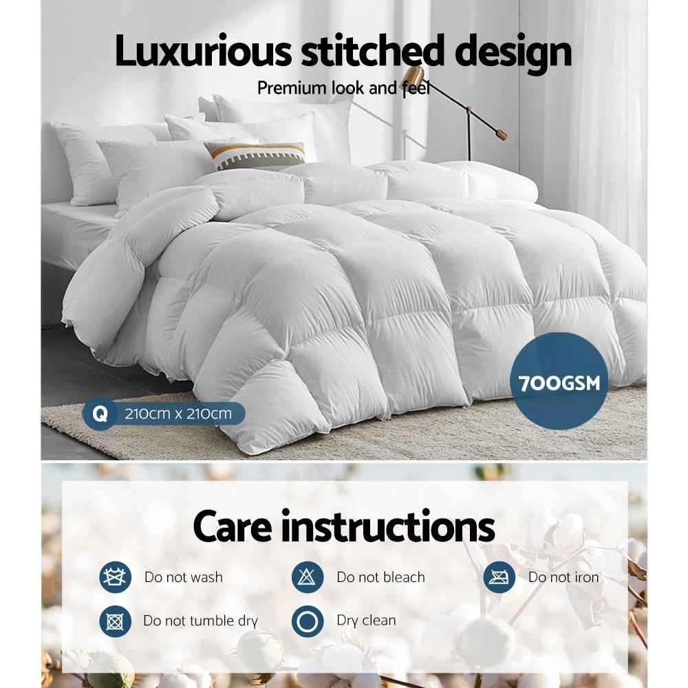 Giselle Bedding 700GSM Duck Down Feather Quilt Queen - OZ Home Deals