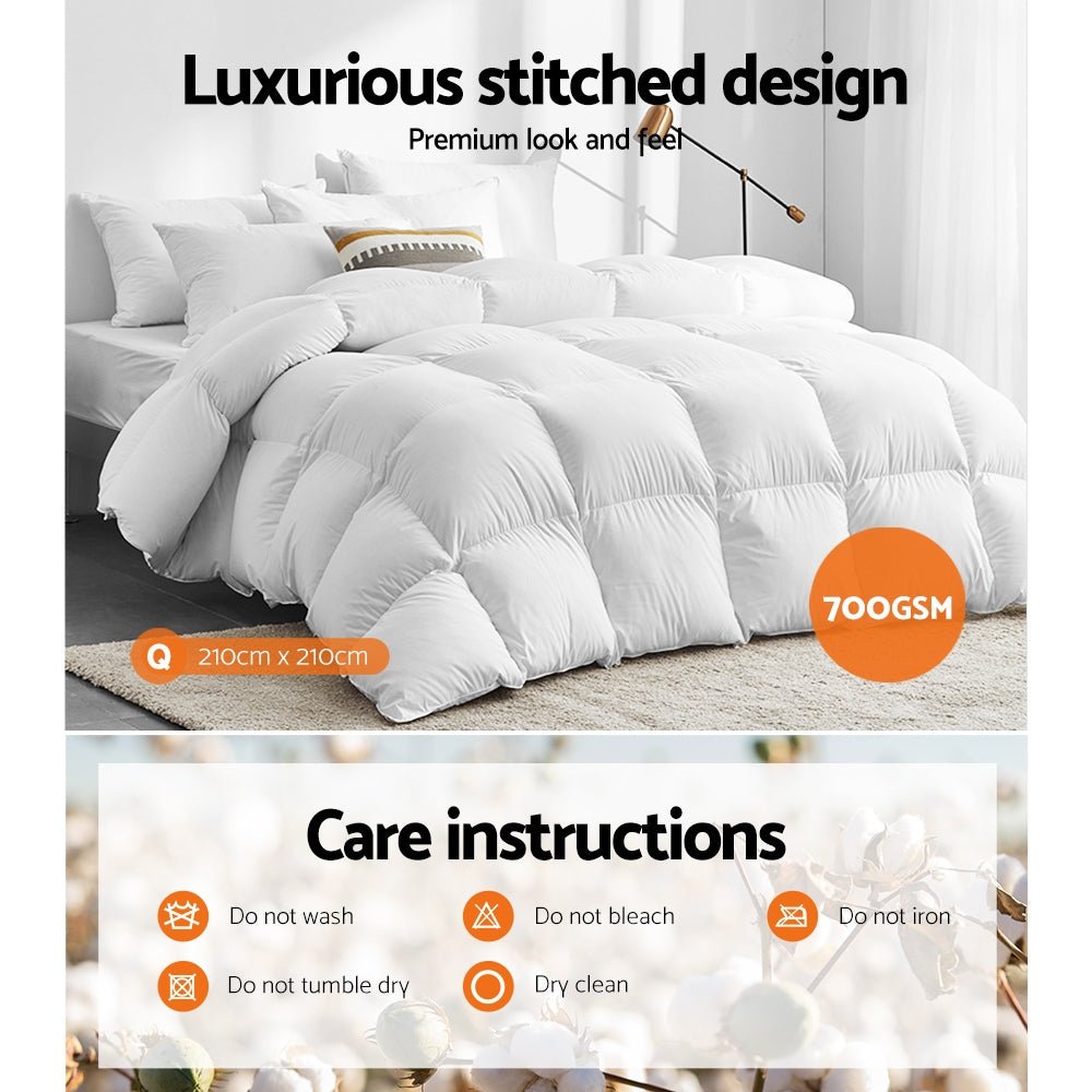 Giselle Bedding 700GSM Goose Down Feather Quilt Queen - OZ Home Deals