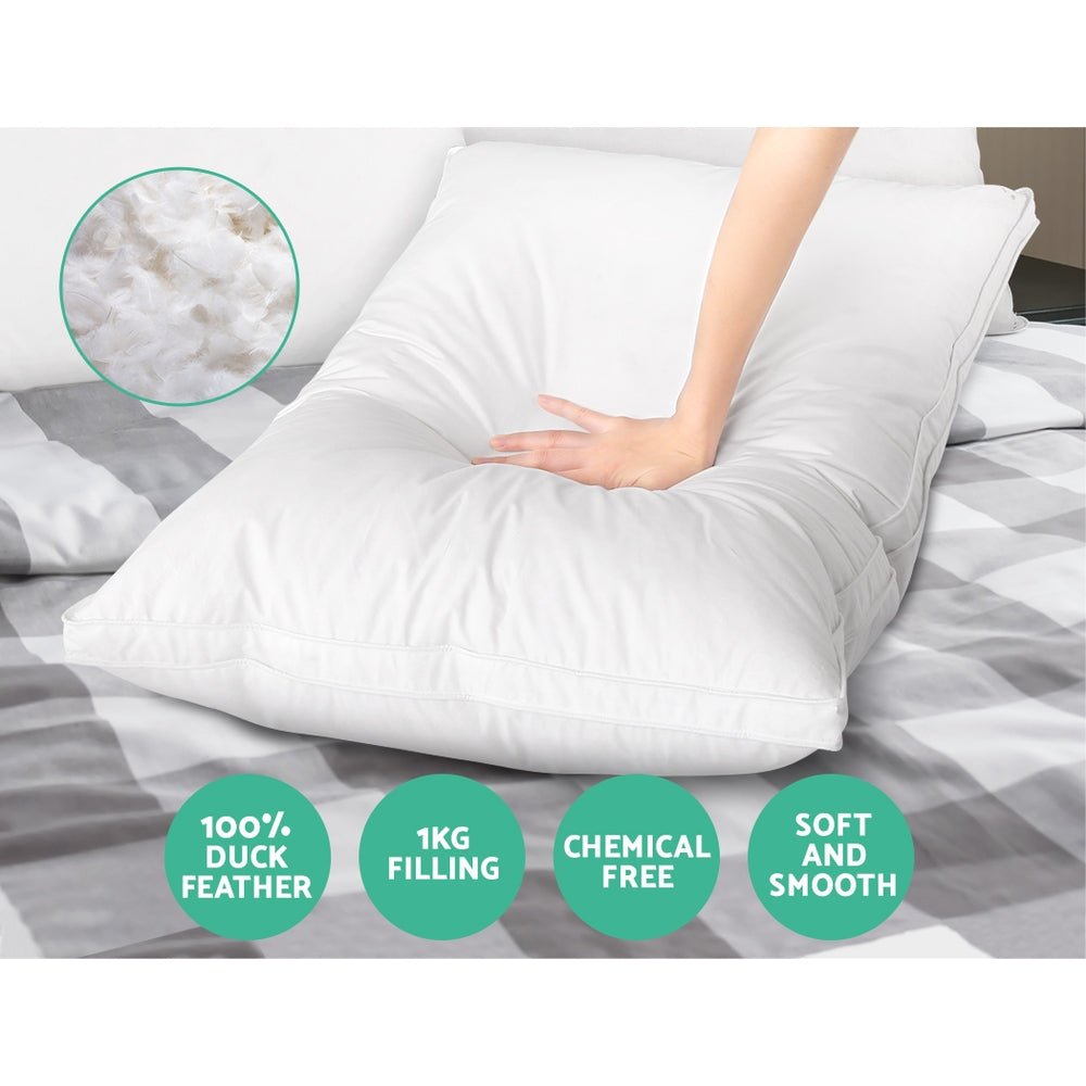 Giselle Bedding Duck Feather Down Pillow Luxury Twin Pack - OZ Home Deals