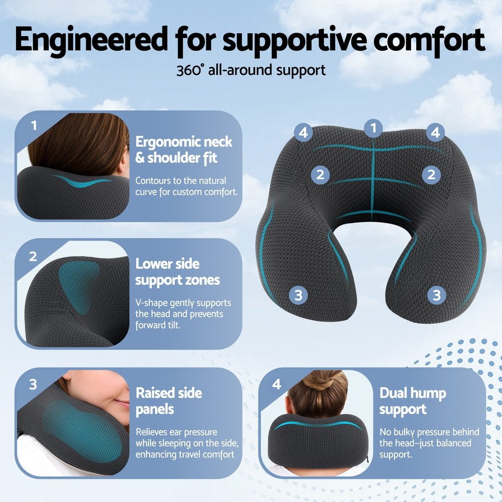 Giselle Bedding Travel Neck Pillow U-Shape Support Memory Foam Plane Car Cushion - OZ Home Deals