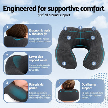 Giselle Bedding Travel Neck Pillow U-Shape Support Memory Foam Plane Car Cushion - OZ Home Deals