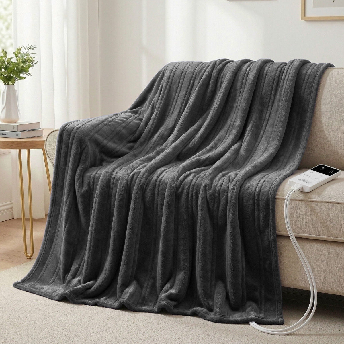 Giselle Electric Throw Rug Double Size 200x180cm Coral Fleece Heated Blanket Grey - OZ Home Deals
