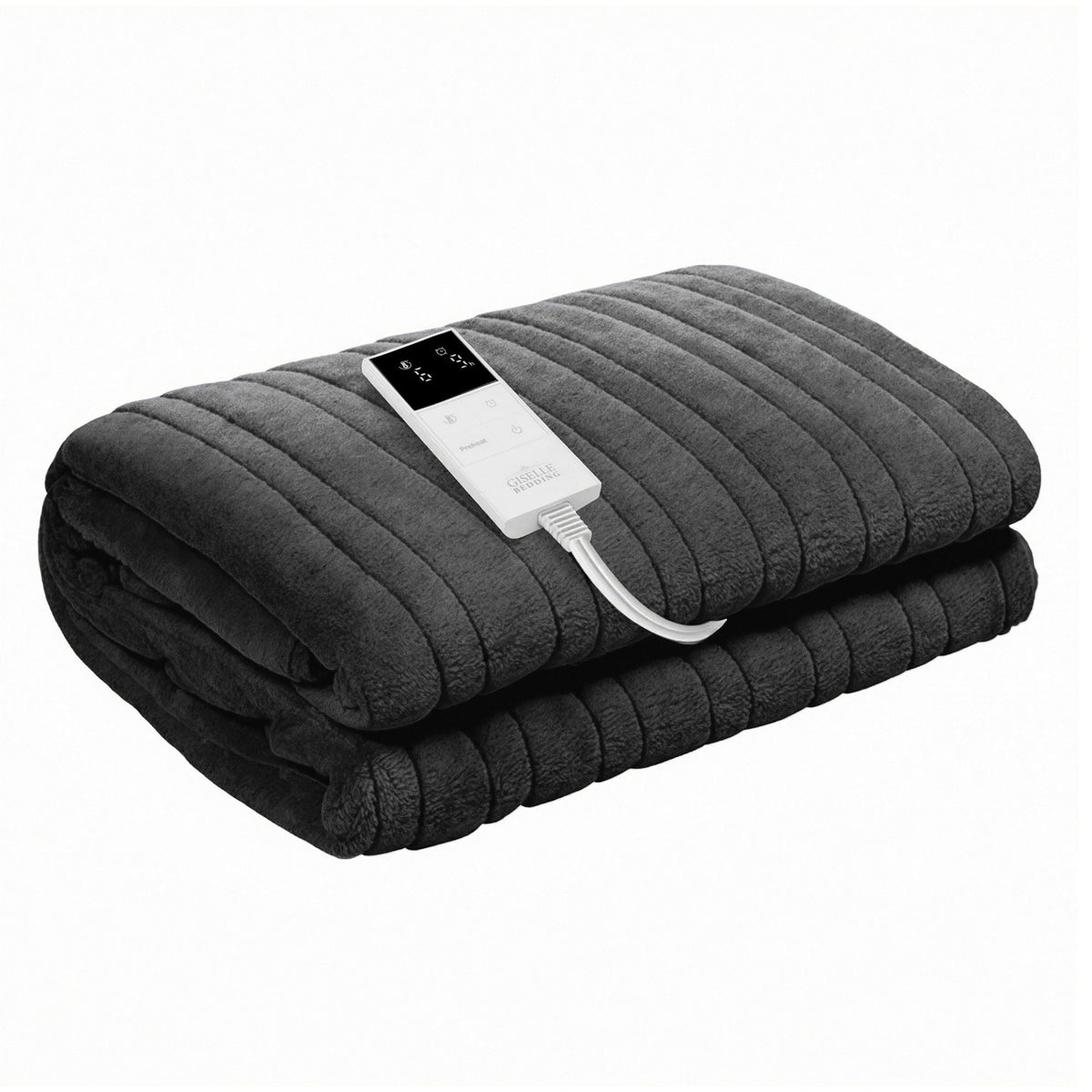 Giselle Electric Throw Rug Double Size 200x180cm Coral Fleece Heated Blanket Grey - OZ Home Deals