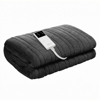 Giselle Electric Throw Rug Double Size 200x180cm Coral Fleece Heated Blanket Grey - OZ Home Deals