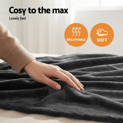 Giselle Electric Throw Rug Double Size 200x180cm Coral Fleece Heated Blanket Grey - OZ Home Deals