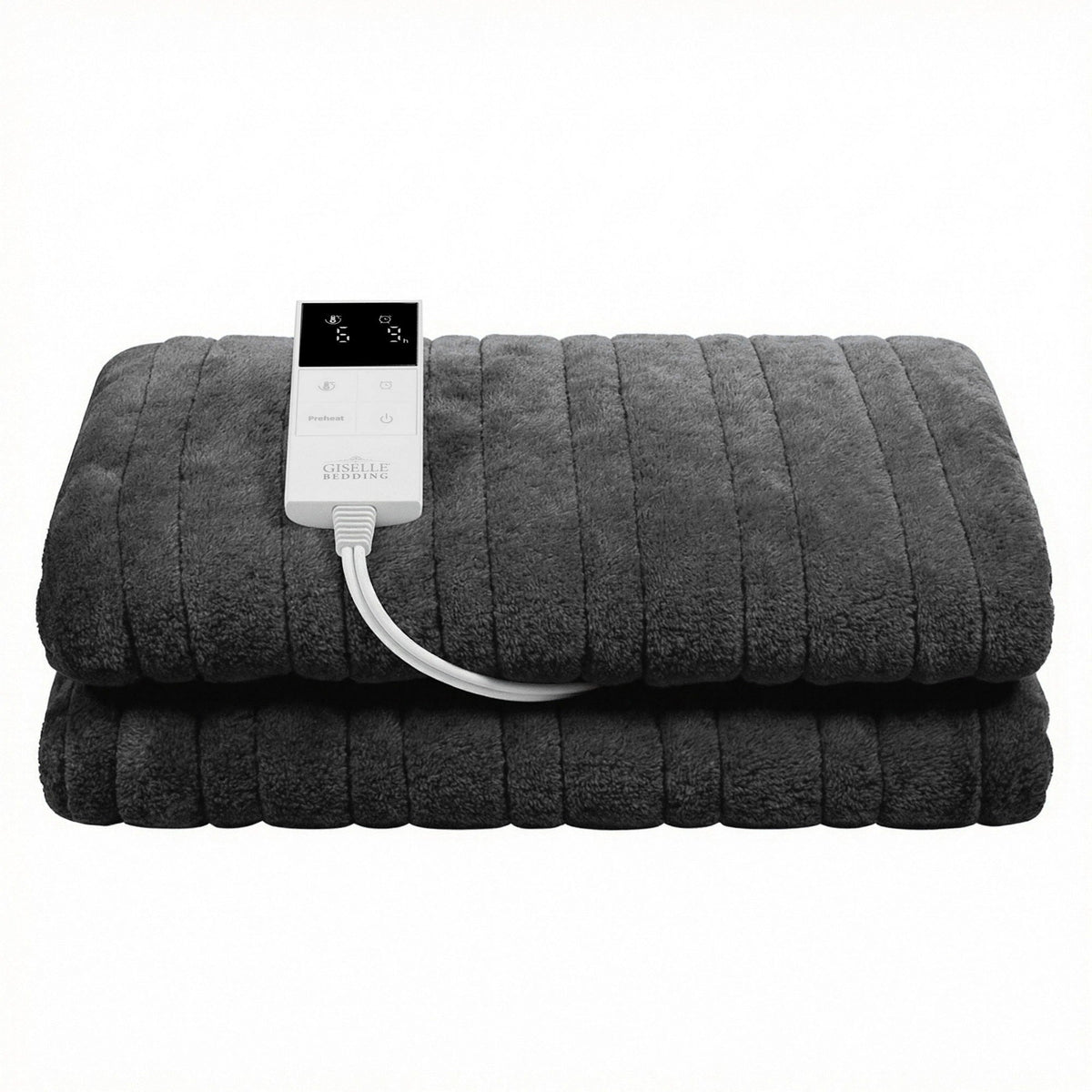 Giselle Electric Throw Rug Double Size 200x180cm Coral Fleece Heated Blanket Grey - OZ Home Deals