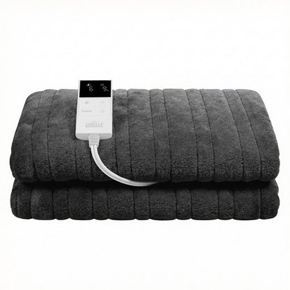 Giselle Electric Throw Rug Double Size 200x180cm Coral Fleece Heated Blanket Grey - OZ Home Deals