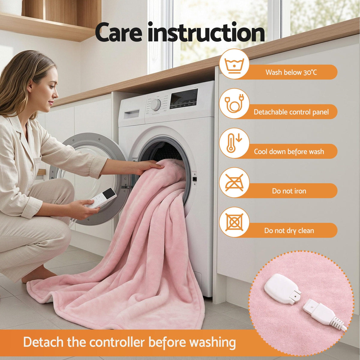 Giselle Electric Throw Rug Double Size 200x180cm Fleece Flannel Heated Blanket Pink - OZ Home Deals