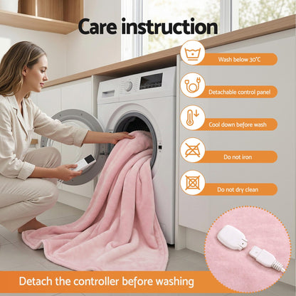 Giselle Electric Throw Rug Double Size 200x180cm Fleece Flannel Heated Blanket Pink - OZ Home Deals
