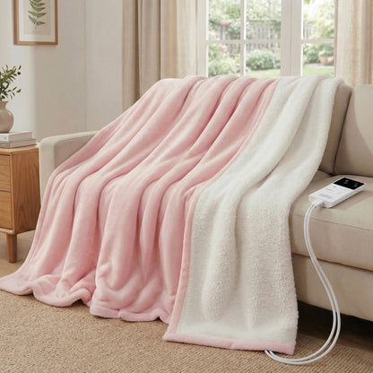 Giselle Electric Throw Rug Double Size 200x180cm Fleece Flannel Heated Blanket Pink - OZ Home Deals