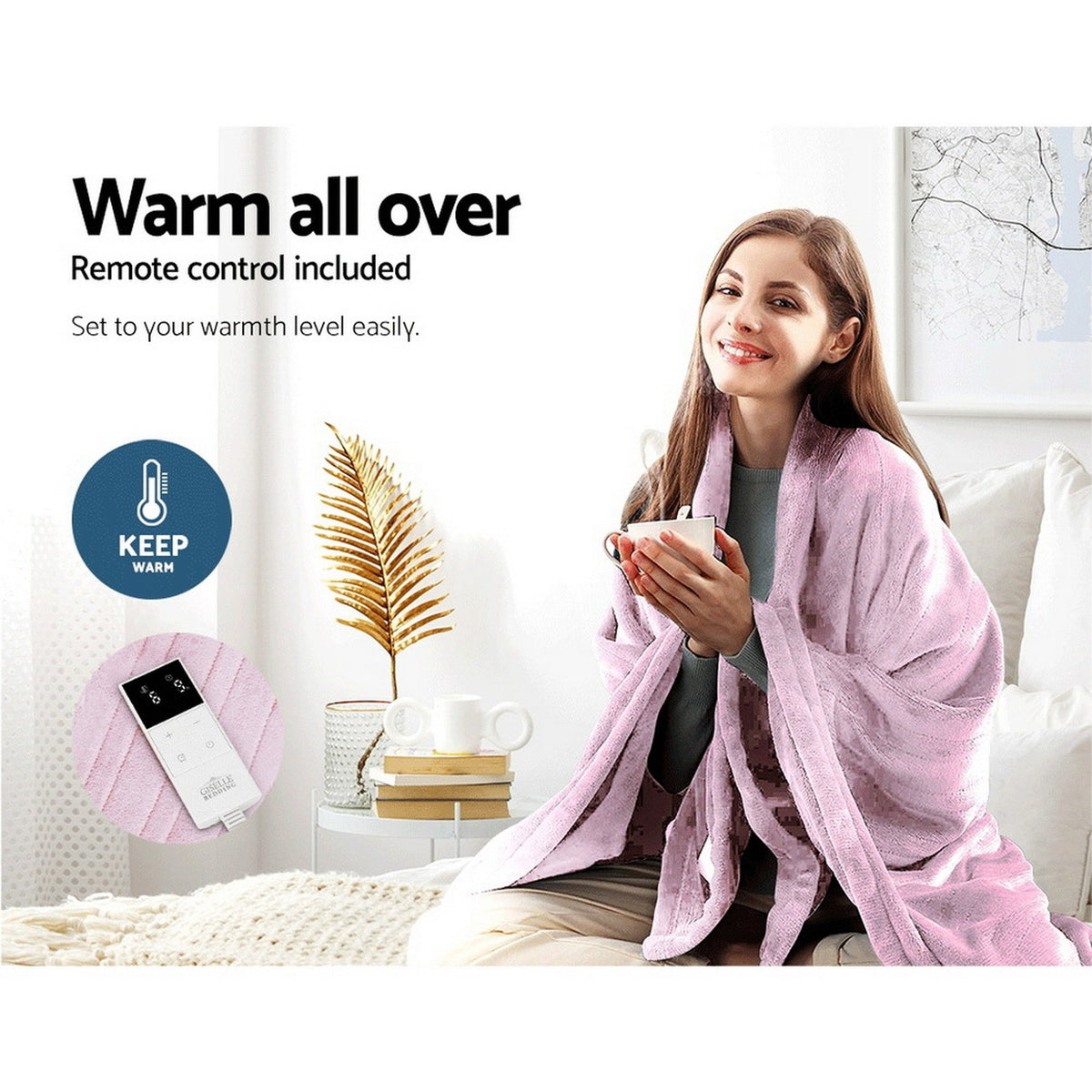 Giselle Electric Throw Rug Heated Blanket Fleece Pink - OZ Home Deals