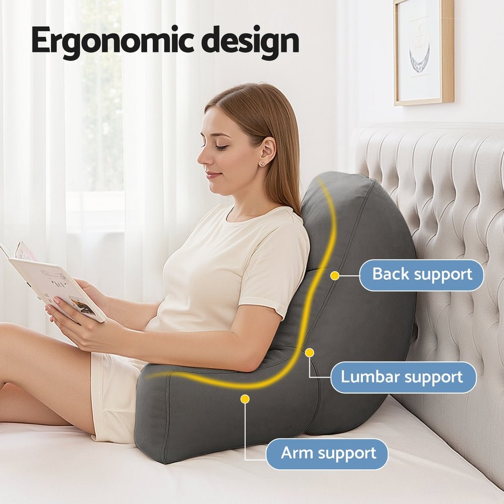 Giselle Reading Pillow Back Rest Lumbar Support Cushion Grey - OZ Home Deals