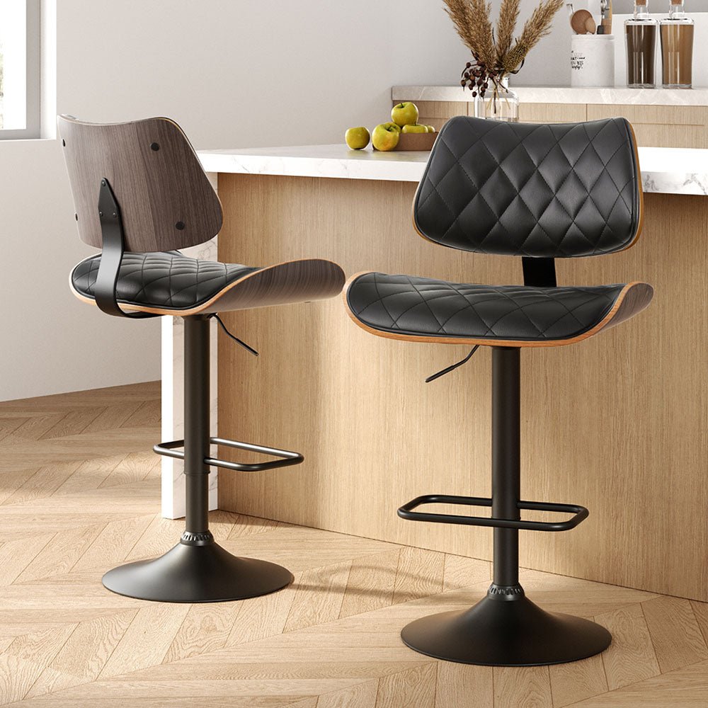 Grampians PU Leather Bar Stools – Black, 2 Pack - OZ Home Deals