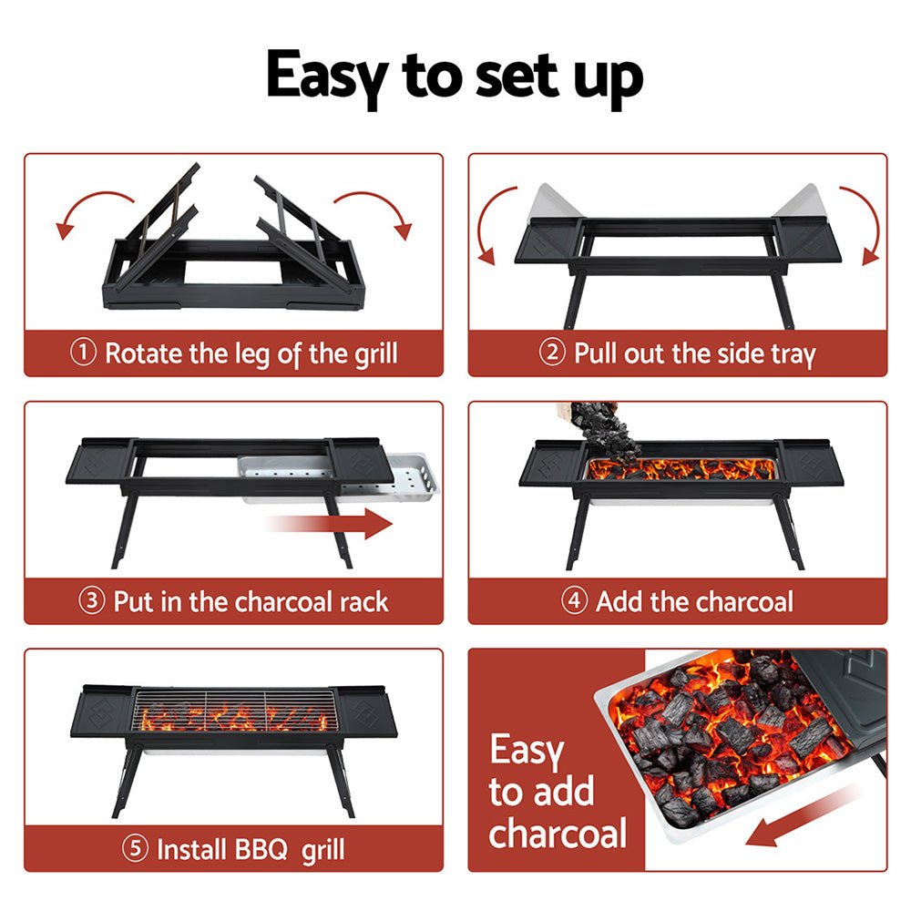Grillz Charcoal BBQ Grill Smoker Portable Barbecue Outdoor Foldable Camping - OZ Home Deals