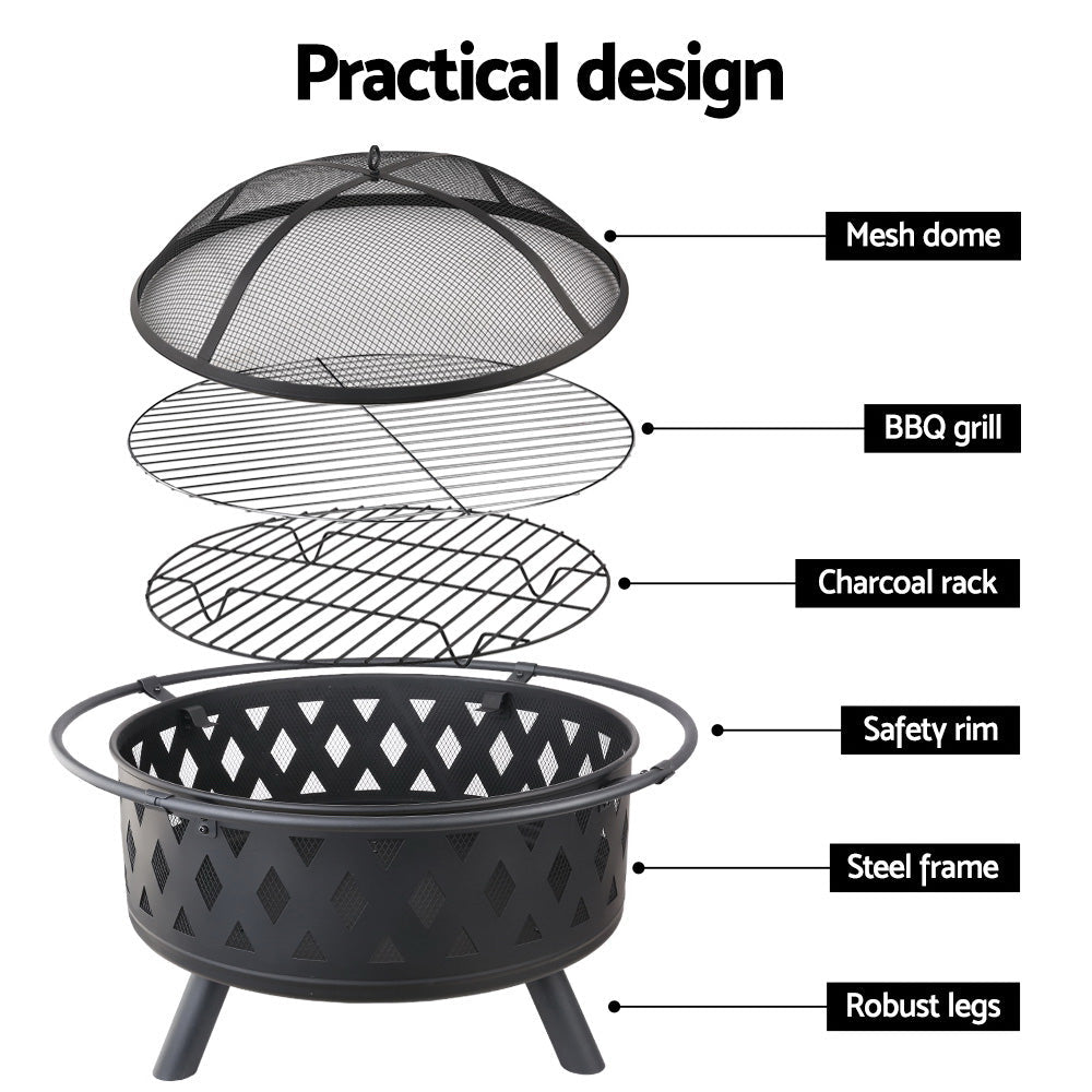 Grillz Fire Pit BBQ Grill 82cm - OZ Home Deals