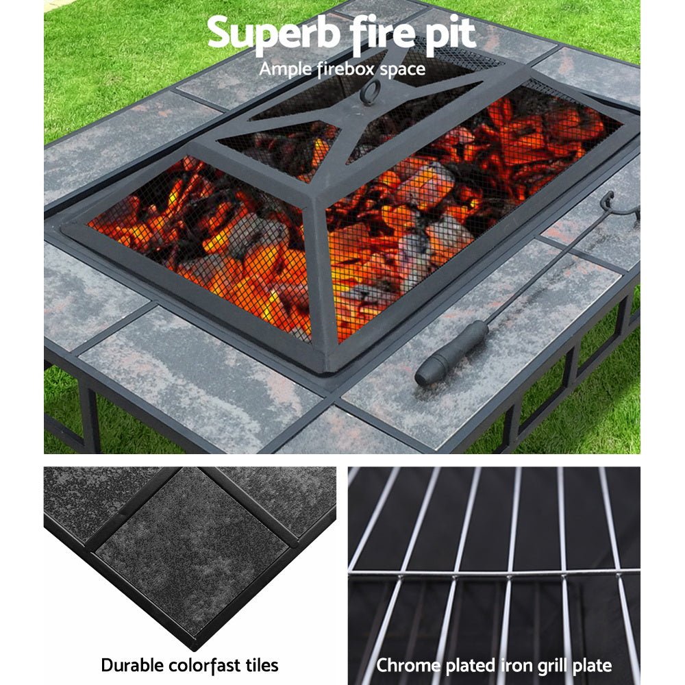 Grillz Fire Pit BBQ Grill Ice Bucket 3 - In - 1 Table - OZ Home Deals