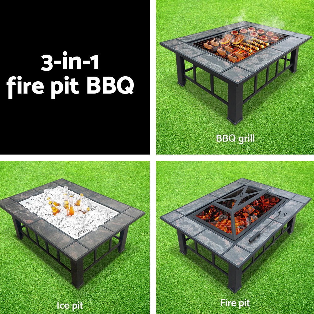 Grillz Fire Pit BBQ Grill Ice Bucket 3 - In - 1 Table - OZ Home Deals