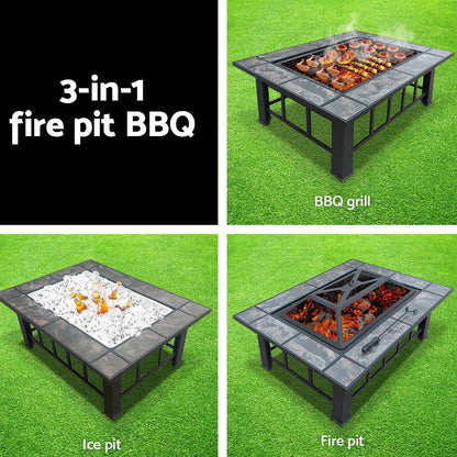 Grillz Fire Pit BBQ Grill Ice Bucket 3 - In - 1 Table - OZ Home Deals