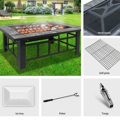 Grillz Fire Pit BBQ Grill Ice Bucket 3 - In - 1 Table - OZ Home Deals