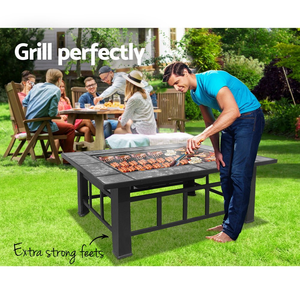 Grillz Fire Pit BBQ Grill Ice Bucket 3 - In - 1 Table - OZ Home Deals