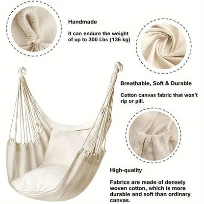 Hanging Chair - Portable Hammock - Comfortable Patio Chair - Suitable for Indoor and Outdoor Use - Maximum Load Capacity 100kg（White, without cushion） - OZ Home Deals
