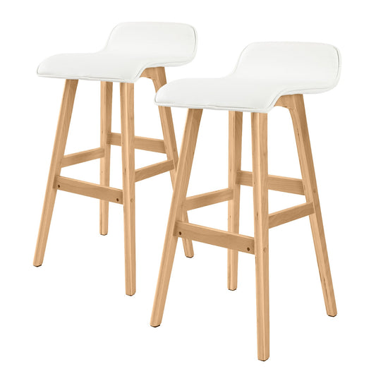 Harbour 2-Piece Wooden Bar Stools – White PU Leather, 74cm - OZ Home Deals