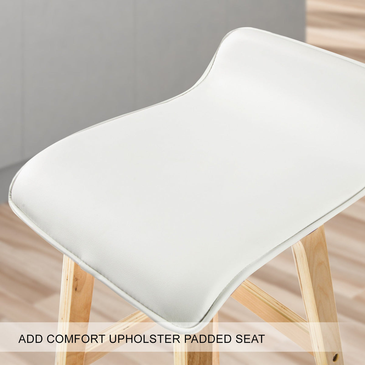 Harbour 2-Piece Wooden Bar Stools – White PU Leather, 74cm - OZ Home Deals