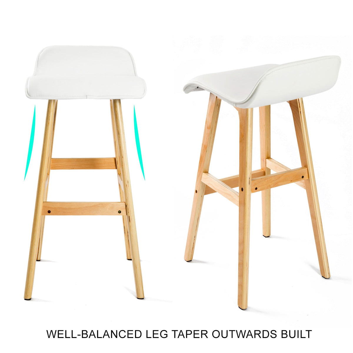 Harbour 2-Piece Wooden Bar Stools – White PU Leather, 74cm - OZ Home Deals