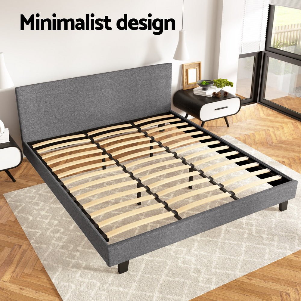 HarbourView King Upholstered Bed Frame – Grey Linen - OZ Home Deals