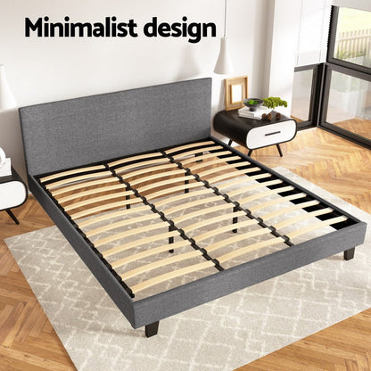HarbourView King Upholstered Bed Frame – Grey Linen - OZ Home Deals