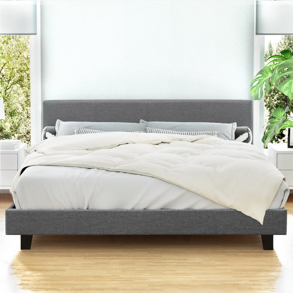 HarbourView King Upholstered Bed Frame – Grey Linen - OZ Home Deals