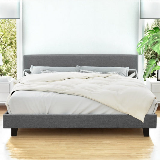 HarbourView King Upholstered Bed Frame – Grey Linen - OZ Home Deals