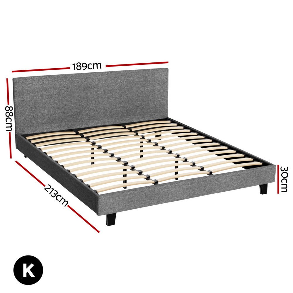 HarbourView King Upholstered Bed Frame – Grey Linen - OZ Home Deals
