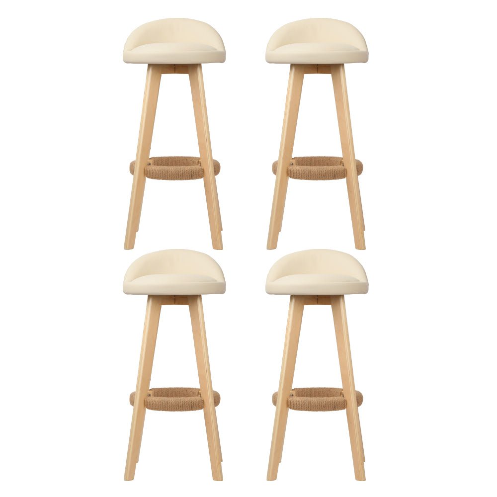 Hempora PU Leather Bentwood Bar Stools – Set of 4 (Beige) - OZ Home Deals