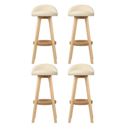 Hempora PU Leather Bentwood Bar Stools – Set of 4 (Beige) - OZ Home Deals