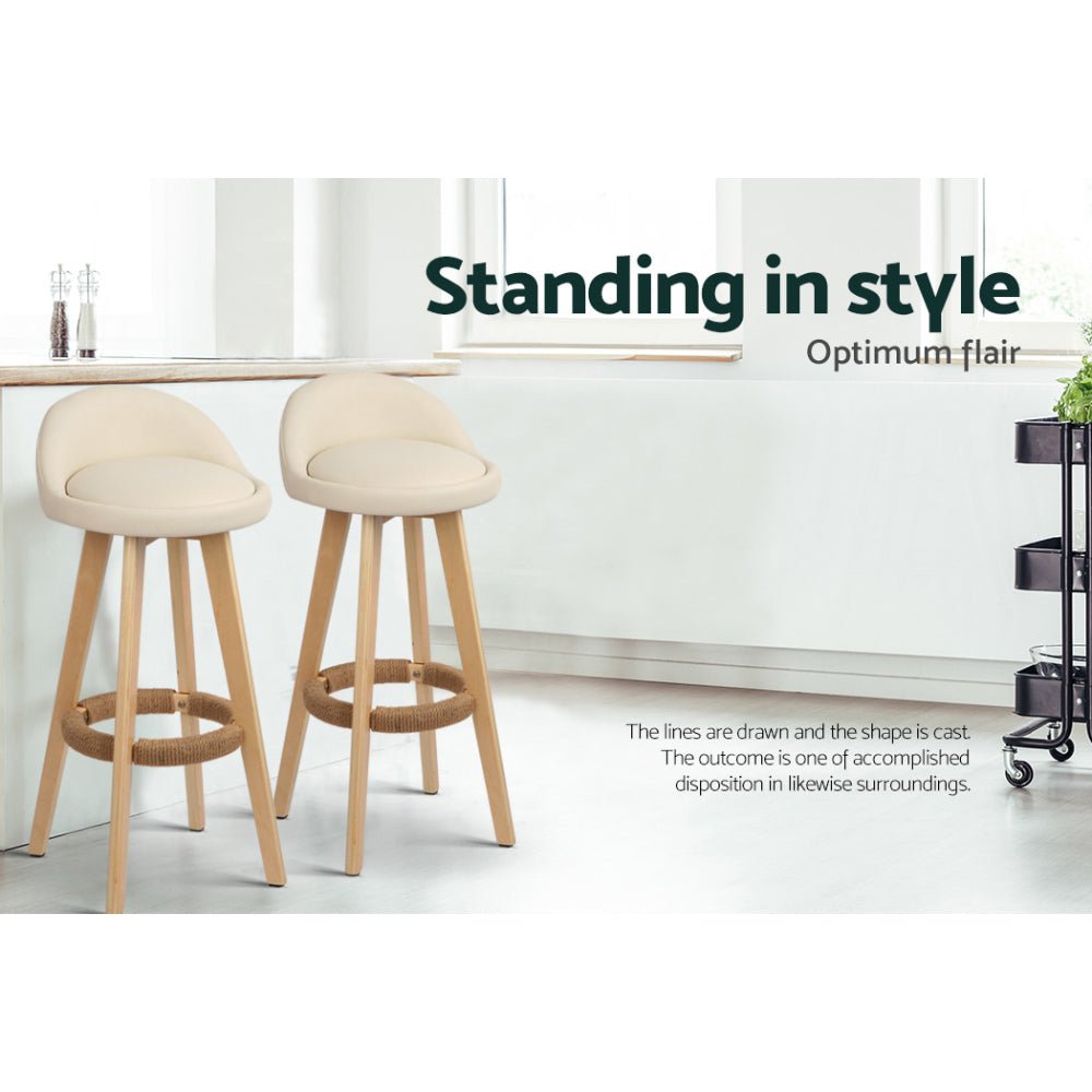 Hempora PU Leather Bentwood Bar Stools – Set of 4 (Beige) - OZ Home Deals