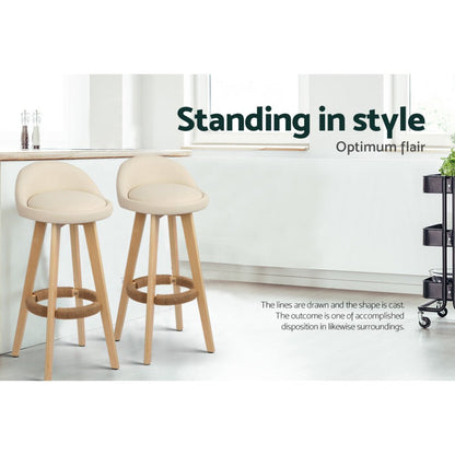 Hempora PU Leather Bentwood Bar Stools – Set of 4 (Beige) - OZ Home Deals