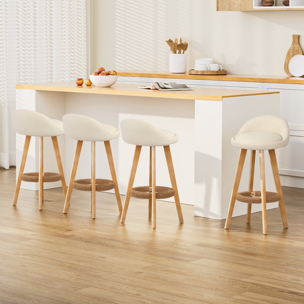 Hempora PU Leather Bentwood Bar Stools – Set of 4 (Beige) - OZ Home Deals