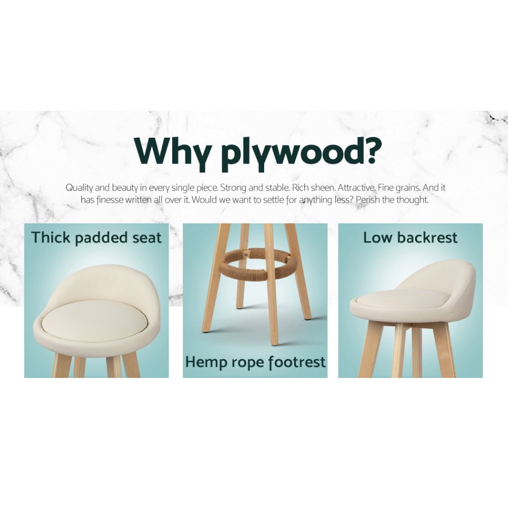 Hempora PU Leather Bentwood Bar Stools – Set of 4 (Beige) - OZ Home Deals